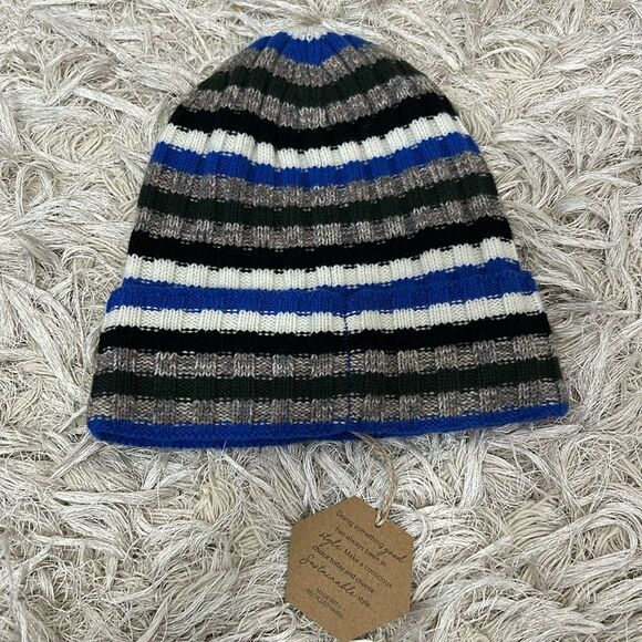 NWT Free People Rib Multicolor Stripe Recycled Cashmere Wool Beanie One Size - Picture 4 of 5